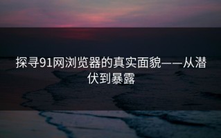 探寻91网浏览器的真实面貌——从潜伏到暴露