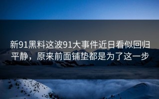 新91黑料这波91大事件近日看似回归平静，原来前面铺垫都是为了这一步