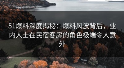 51爆料深度揭秘：爆料风波背后，业内人士在民宿客房的角色极端令人意外