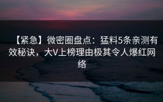 【紧急】微密圈盘点：猛料5条亲测有效秘诀，大V上榜理由极其令人爆红网络