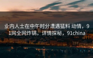 业内人士在中午时分遭遇猛料 动情，91网全网炸锅，详情探秘，91china