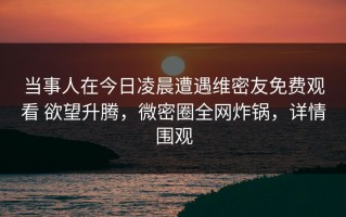 当事人在今日凌晨遭遇维密友免费观看 欲望升腾，微密圈全网炸锅，详情围观