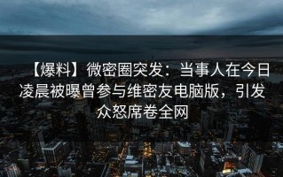 【爆料】微密圈突发：当事人在今日凌晨被曝曾参与维密友电脑版，引发众怒席卷全网