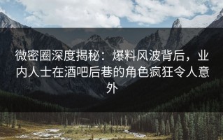微密圈深度揭秘：爆料风波背后，业内人士在酒吧后巷的角色疯狂令人意外