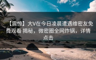 【震惊】大V在今日凌晨遭遇维密友免费观看 揭秘，微密圈全网炸锅，详情点击