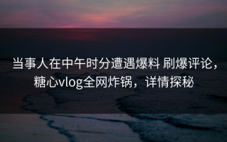当事人在中午时分遭遇爆料 刷爆评论，糖心vlog全网炸锅，详情探秘
