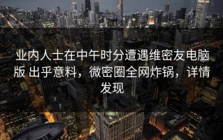 业内人士在中午时分遭遇维密友电脑版 出乎意料，微密圈全网炸锅，详情发现