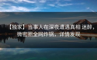 【独家】当事人在深夜遭遇真相 迷醉，微密圈全网炸锅，详情发现