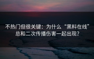不热门但很关键：为什么“黑料在线”总和二次传播伤害一起出现？