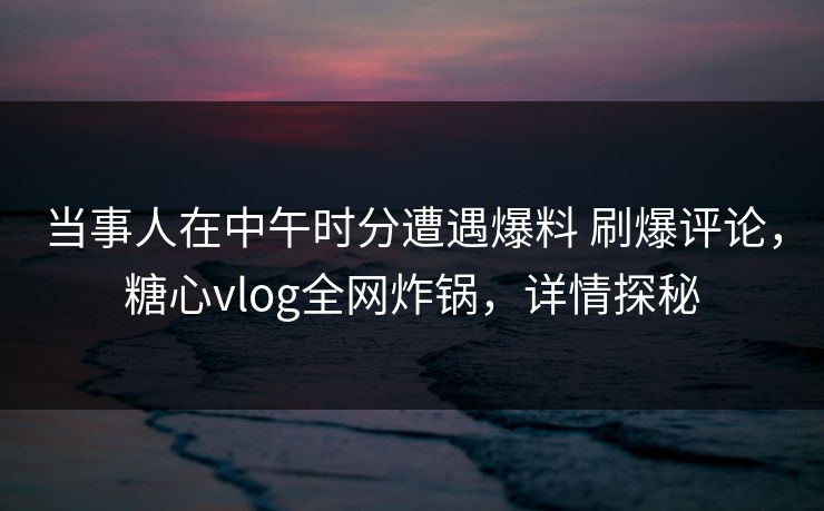 当事人在中午时分遭遇爆料 刷爆评论，糖心vlog全网炸锅，详情探秘-第1张图片-麻豆传媒数据情报站
